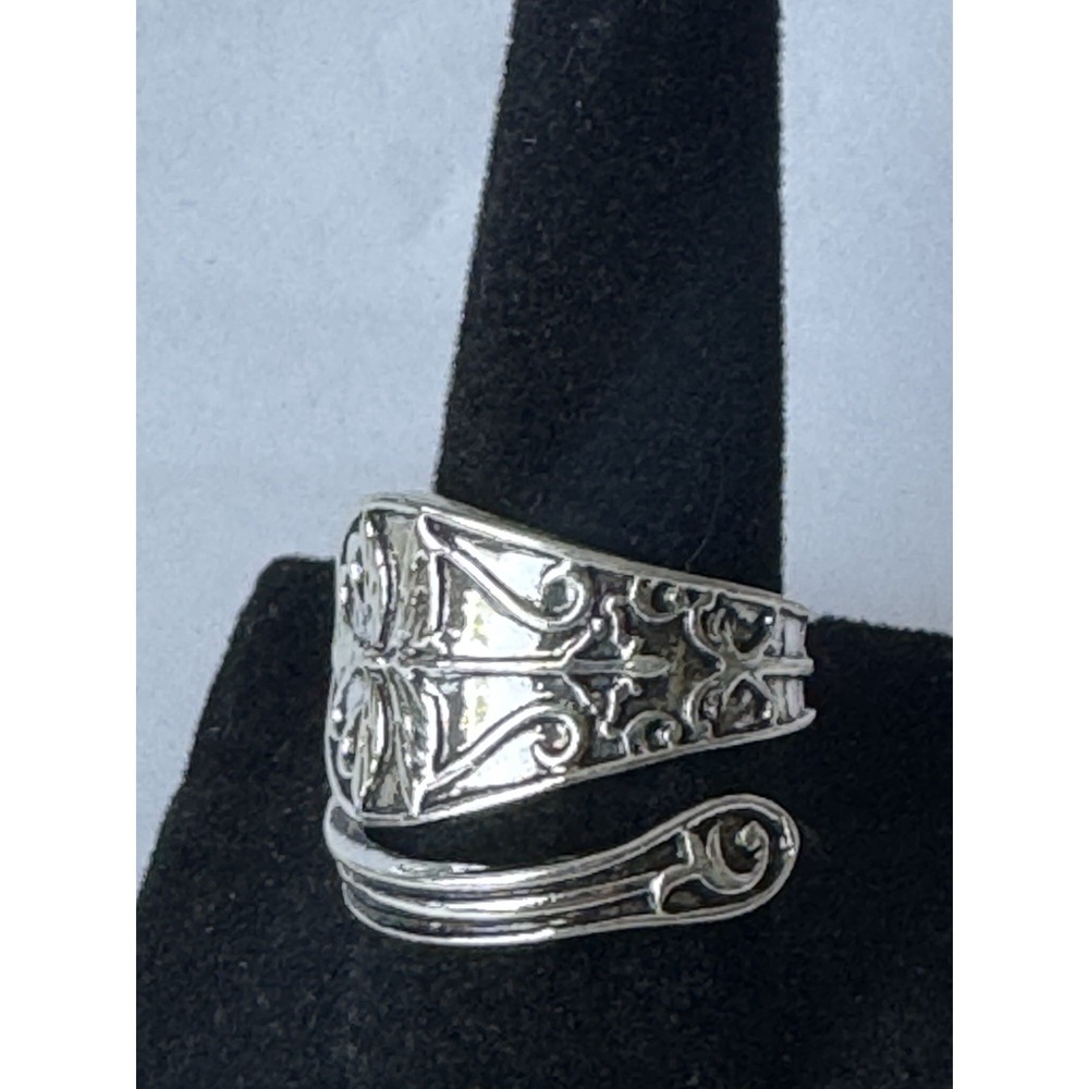 Silver Tone Flower Wrap Open Band Ring Adjustable Metal Size 8 MPN 0163 - Picture 5 of 9